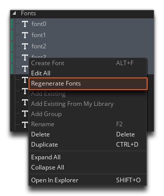 Regenerate Fonts RMB Menu Option