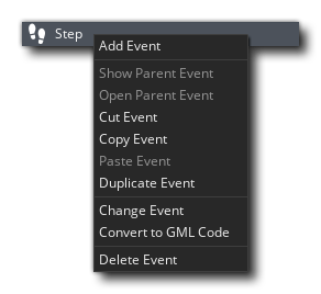 Object Editor Events Menu