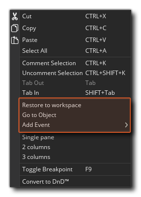 Script Editor RMB Object Menu