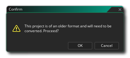 Open old project warning message