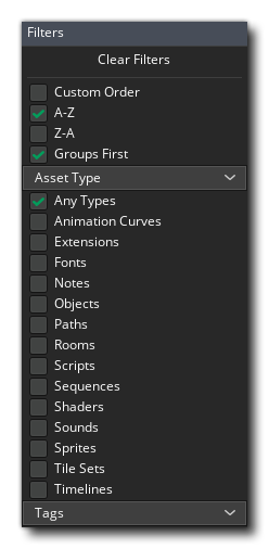 Asset Browser Filter Options