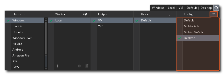 Configurations In The Target Manager