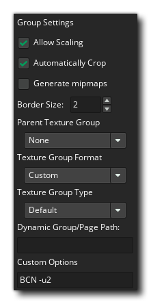 Group settings with a custom texture group format set