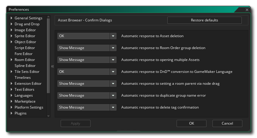 The Asset Browser Confirm Dialog Preferences