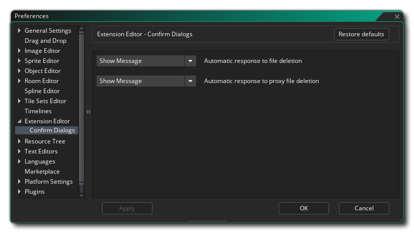 The Extension Editor Preferences