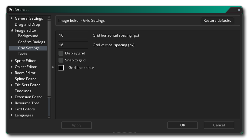 Image Editor Grid Settings