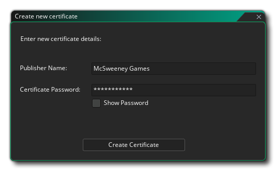 The Marketplace New Certificate Window