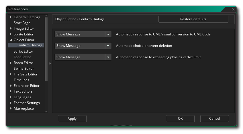 The Object Editor Confirm Dialog Preferences