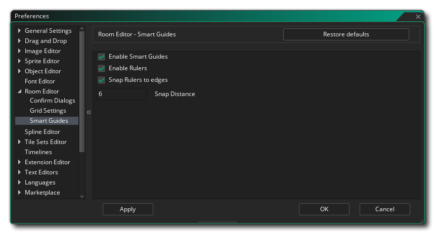 Room Editor Smart Guides Preferences