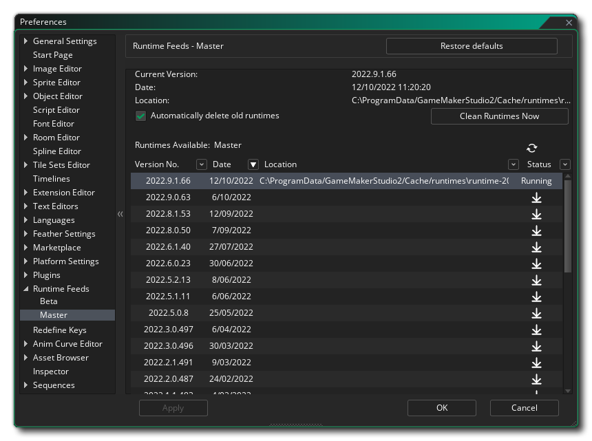 The Runtime Feed Master Preferences