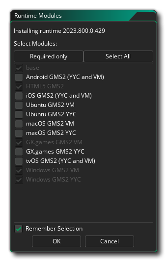 Runtime Modules Dialog