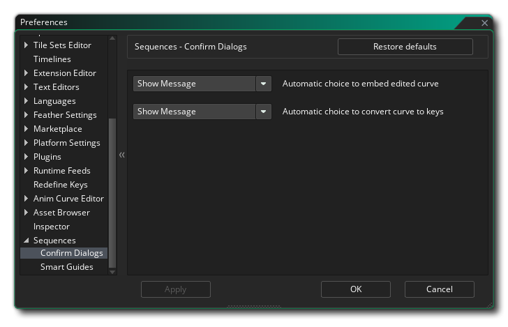 Sequences confirm dialog preferences