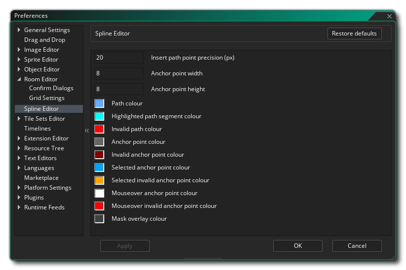 The Spline Editor Preferences