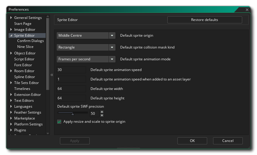 Sprite Editor Preferences