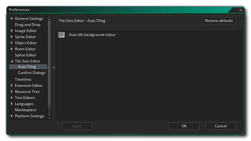 The Tile Set Editor Preferences